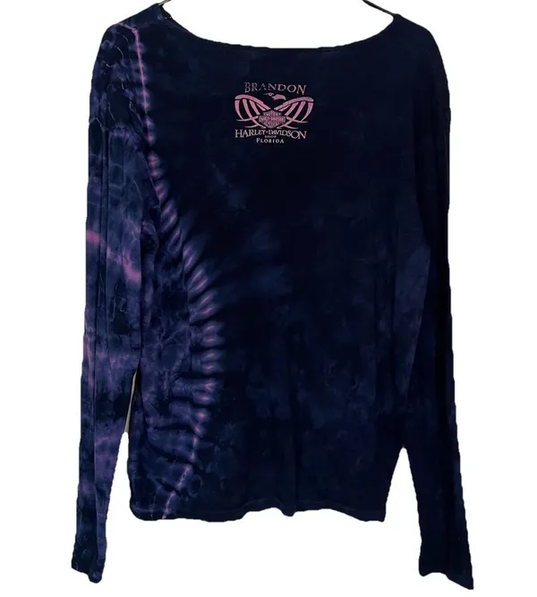 Vintage 2004 Harley Davidson Blue Tie Dye Long Sleeve Shirt X Large Made in USA - Image 7