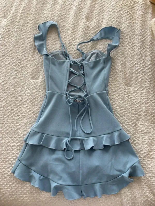 Ruffle Corset Dress In Light Blue - Image 4