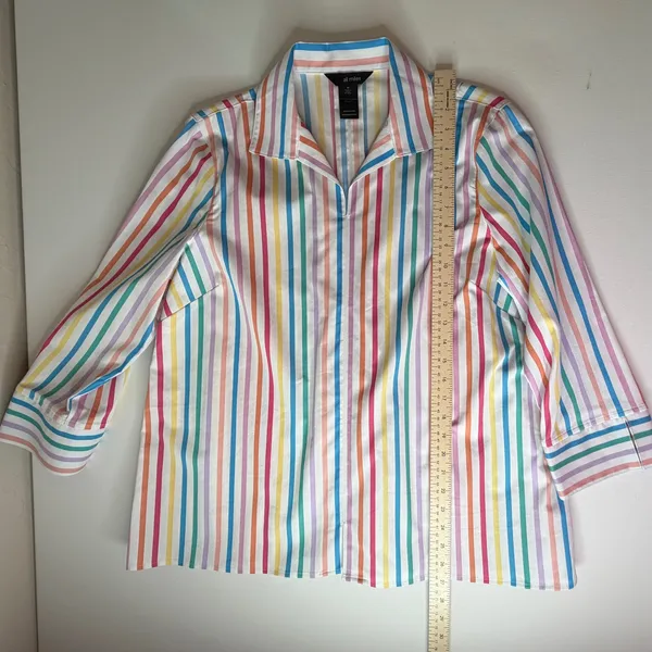 Ali Miles Rainbow Striped Blouse Medium Multicolor Pastel Colorful Office Bright - Image 9