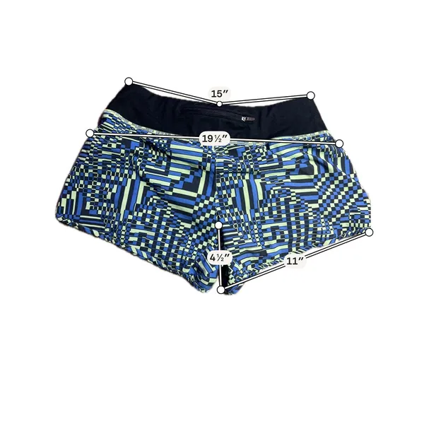 Nike Dri-FIT Running Shorts Womens Small Blue Green Geometric Digital Print Zip‎ - Image 5