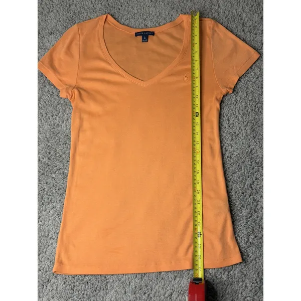 Ralph Lauren Sport Womens Orange Cotton V-Neck Short Sleeve T-Shirt L - Image 3