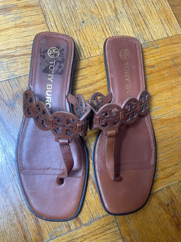 Tory Burch Tiny Miller 10mm Thong Sandals Burnt Cuoio Brown Leather Size 9M - Image 2