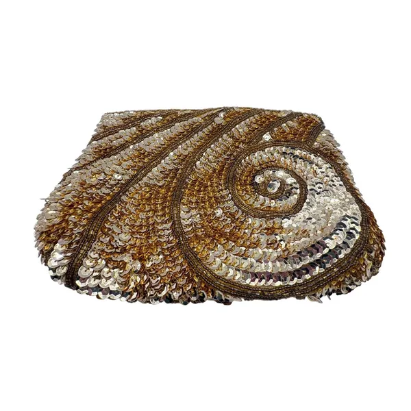 Vintage La Regale Sequin Clutch Bag Gold Swirl Beaded Evening Pouch Glam‎ Disco - Image 3