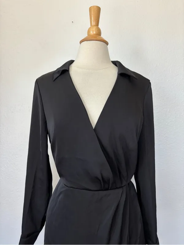 Francesca's Collections Black Long Sleeve Wrap Mini Dress - Image 3