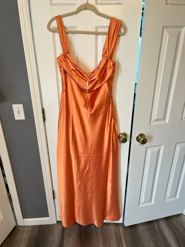 Beginning Boutique Ella Orange Off-Shoulder Formal Dress - Image 2