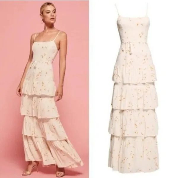 NWT Reformation Foxglove Tiered Ruffle Maxi Dress 2 Opium Floral Georgette - Image 2