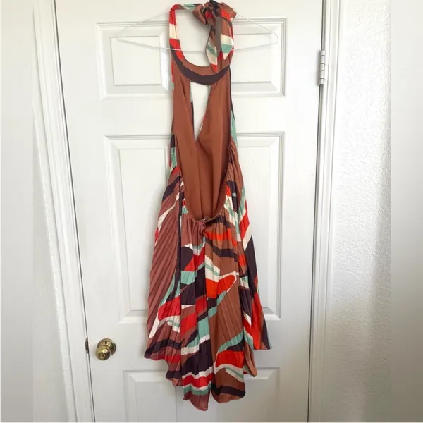 Anthropologie Hutch Halter‎ Pleated Swing Mini Dress Orange Blue Brown M NWT - Image 12