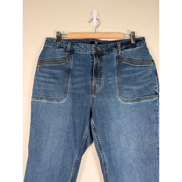 Frye Blue High Rise Wide Leg Raw Hem Denim Jeans Size 31 Med Wash Patch Pocket - Image 3