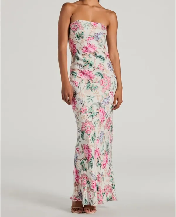 Dress Forum Floral Cowl Neck Maxi Dress in Ivory and Pink - Image 2