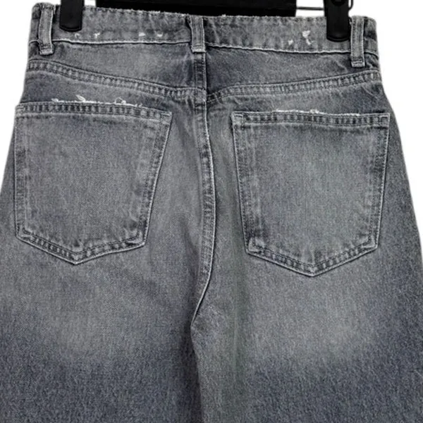 ZARA Wide Leg High Rise Vintage DInspired istressed Cropped Jeans 2 Rinsed Black - Image 12