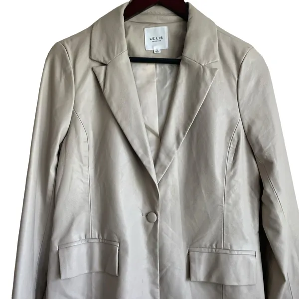 Le‎ Lis Women Minimalist Professional Faux Leather Blazer S Beige Office Neutral - Image 3
