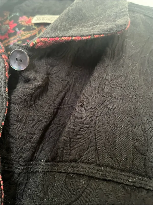 Chicos Black Textured Blazer Jacket Medium Festival Artsy Boho Embroidered - Image 4