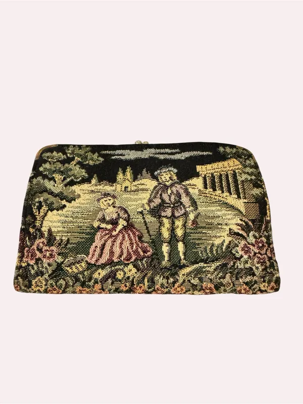 Baronet Genuine Cowhide Tapestry Kiss Lock Wallet Scenic Victorian Coin Purse - Image 3