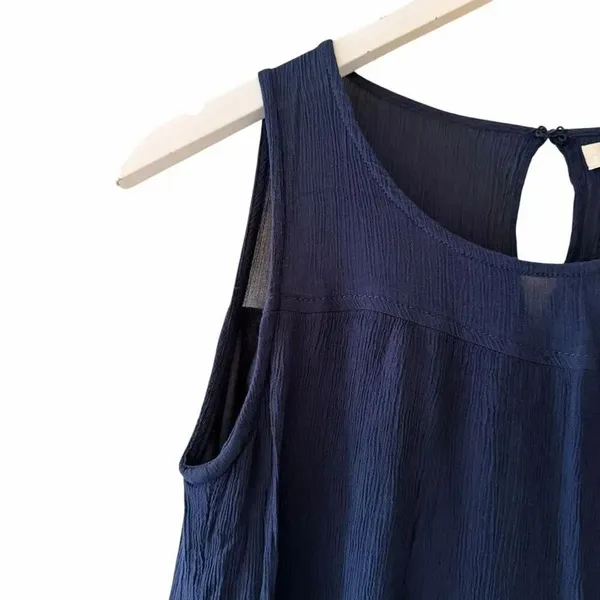 Max Studio Sleeveless Tiered Maxi Navy Pockets Bohemian Festival Dress SZ S - Image 8