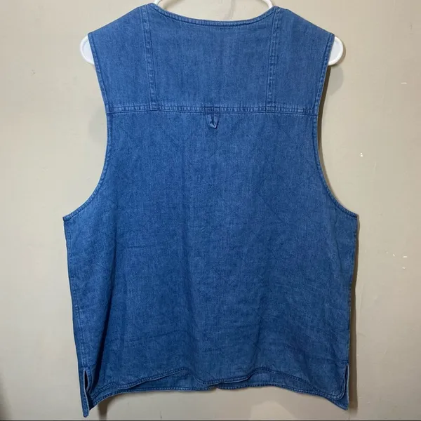 Vintage Orvis Denim Fly Fishing Vest Utility Cargo Button Front Medium Wash L - Image 5