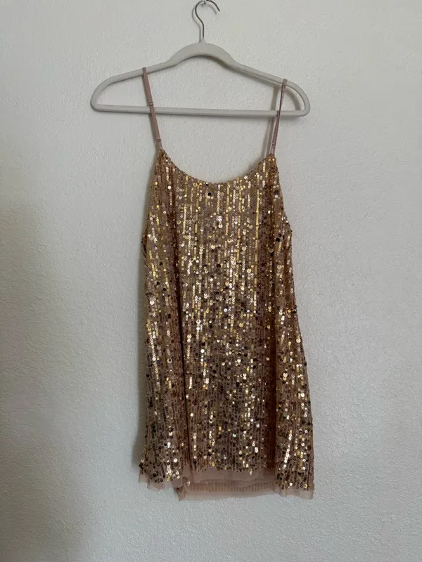 Free People NWT Midnight Kiss Mini Slip Dress in Gold Combo - Image 10