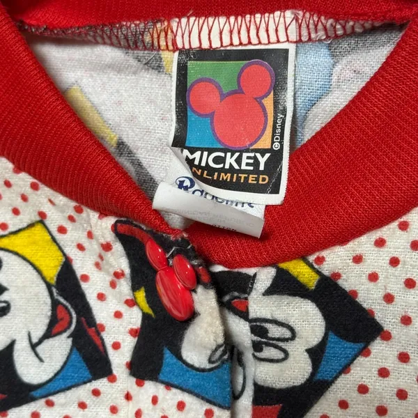 Mickey Unlimited Cotton Vintage 90s Pajama Lounge Set White Red Medium - Image 3