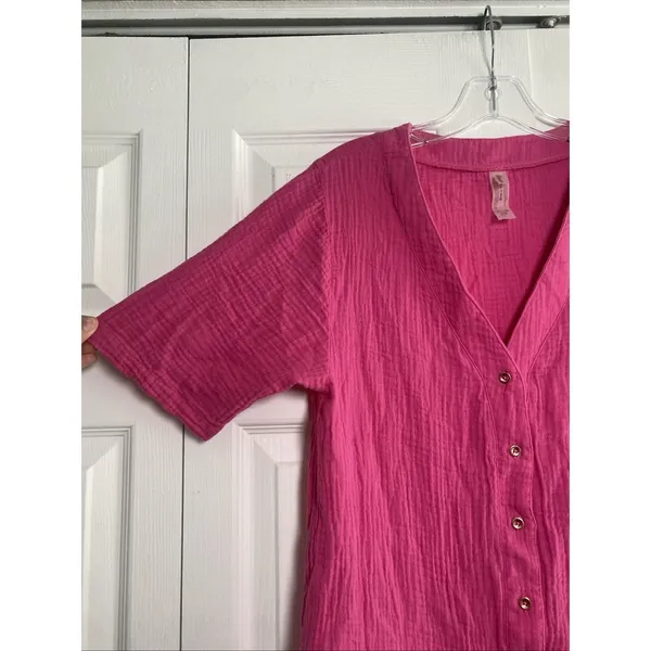 Raisins Gauze Button Down Tunic Womens Size M Pink Beach Coverup Cotton Ruffle - Image 2