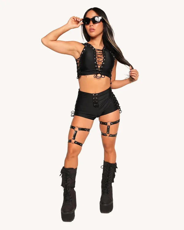 iHeartRaves Lace Up Booty Shorts - Image 2