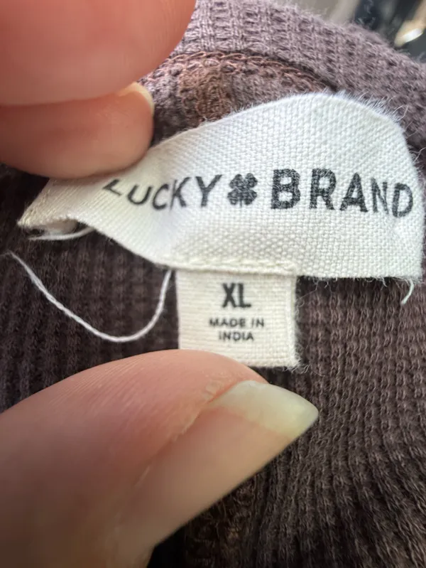 Lucky Brand Chocolate Brown Cable-Sleeve Henley Top Size XL - Image 2