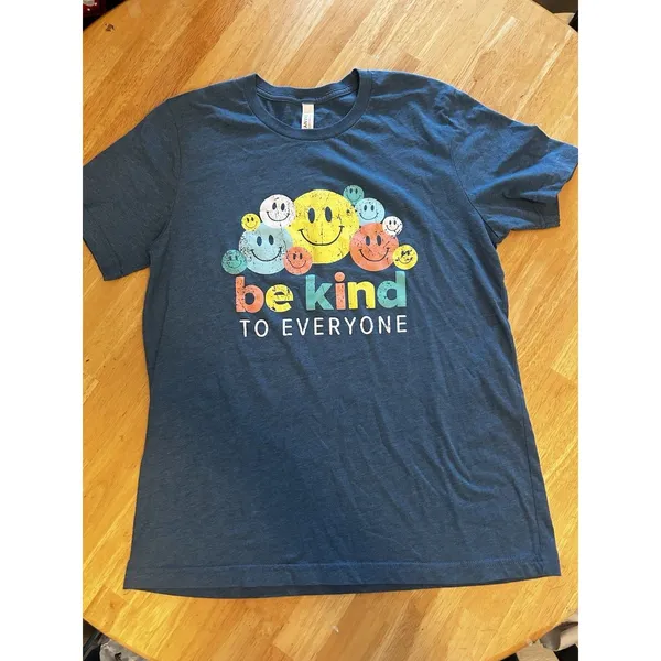 Be Kind To Everyone Smiley Face Graphic Tee Blue Bella Canvas Unisex Size Large - Image 11