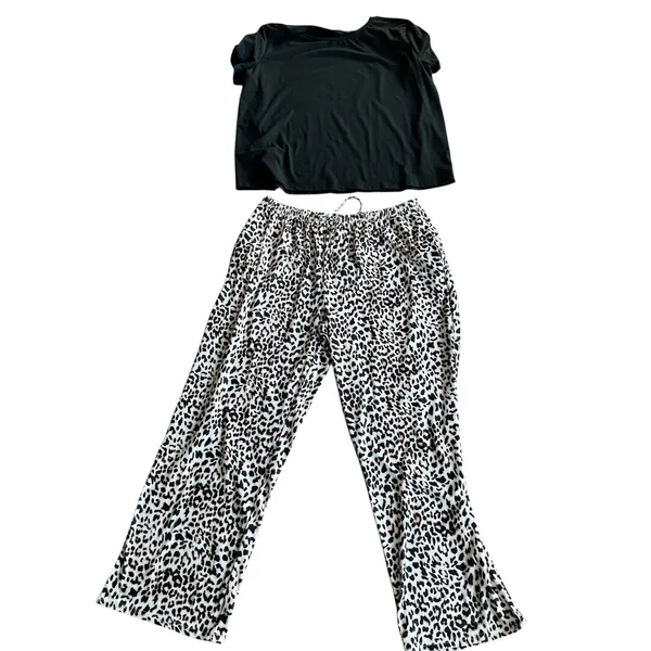 Ekouaer Women's 2XL‎ Leopard Print Pajama Set Top and Wide Leg Pants Loungewear - Image 8
