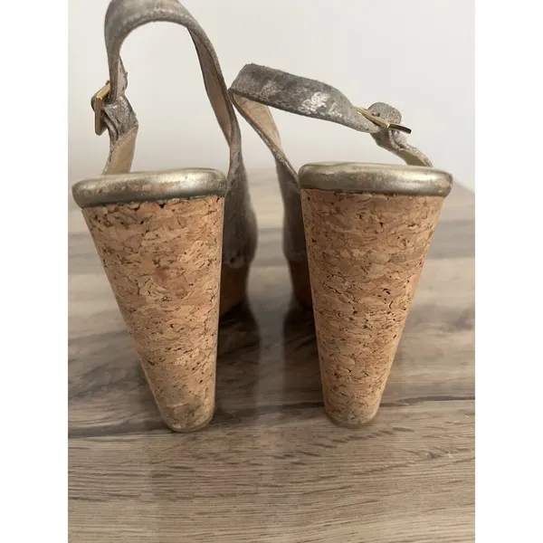 Jimmy Choo Prova Snake Print Silver Metallic Cork Wedges Heels Size 36.5 - Image 8