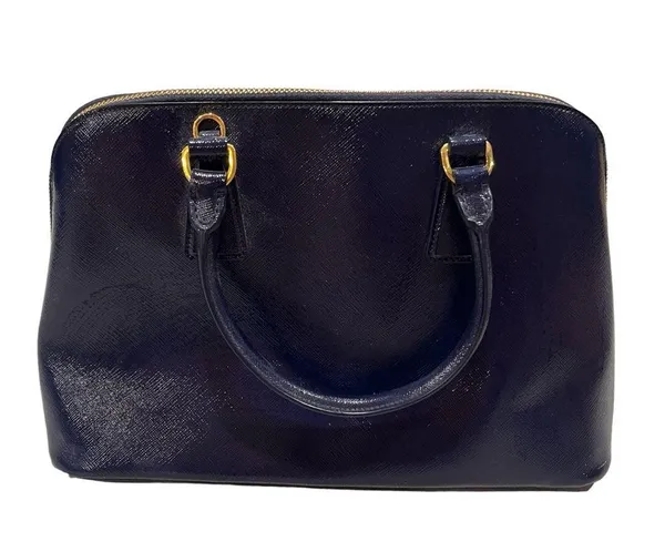 Prada Navy Blue Patent Saffiano Vernice Shoulder Bag Purse - Image 3