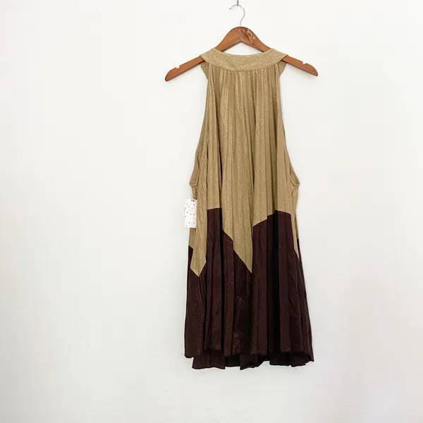 NWT Free People Pleated Love Metallic Mini Dress Color block Medium - Image 7