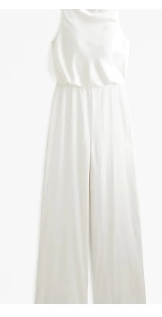 Abercrombie & Fitch Ivory Satin Wide Leg Blouson Jumpsuit - Image 2