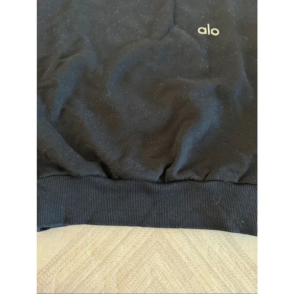 Alo Yoga Accolade Cropped Crew Pullover Sweatshirt Small Black French Terry - Image 5