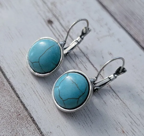 Turquoise Tone & Silver Tone Dangle Earrings for Pierced Ears - Image 3