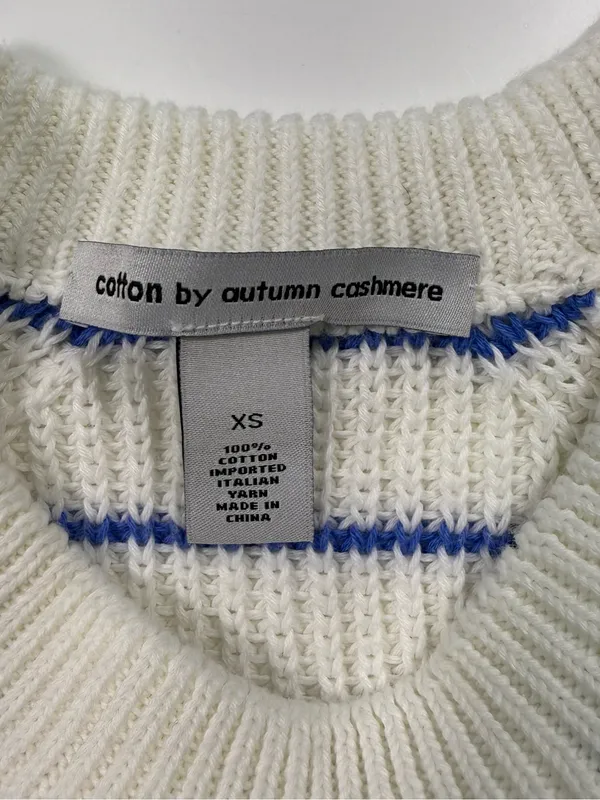 Autumn Cashmere White Crewneck Sweater with Blue Stripes - Image 4