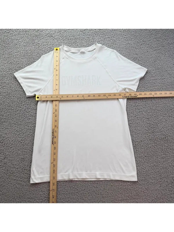 Gymshark White Performance T Shirt Womens S Athletic Gym Training Minimal Logo T - Image 3