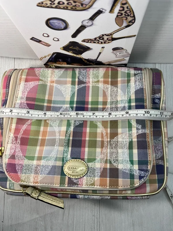 Rare COACH Multicolor Plaid Patent Cosmetic Pouch - Image 13