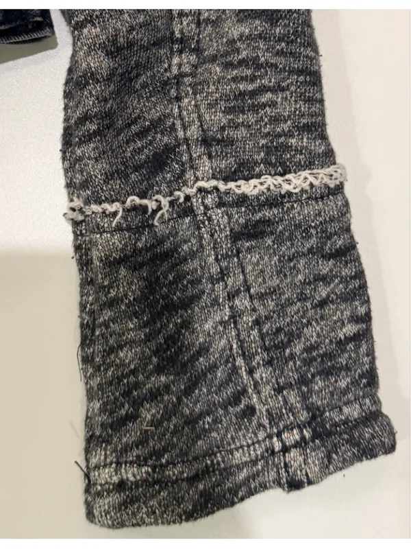 Free People Denim Knit Sleeve Hooded Jacket Distressed Dark Wash h - Image 8