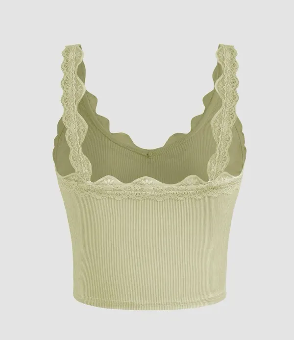 NWT Cider Olive Lace Trim Ribbed Top - Image 3