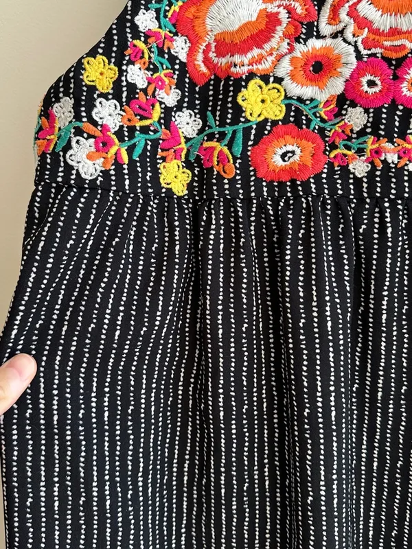 THML Floral Embroidered Black and White Mini Shift Dress, Size Small - Image 6