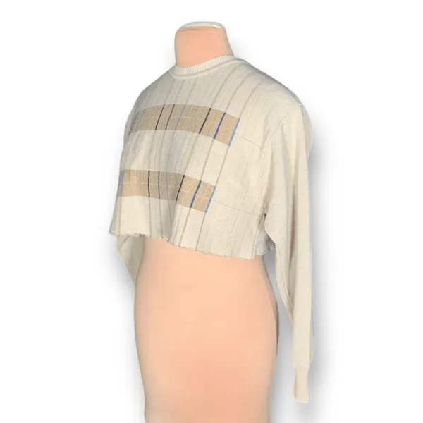 Vintage Sweater Tan Knit Striped Custom Cropped Crew Neck Indie Lightweight - Image 4