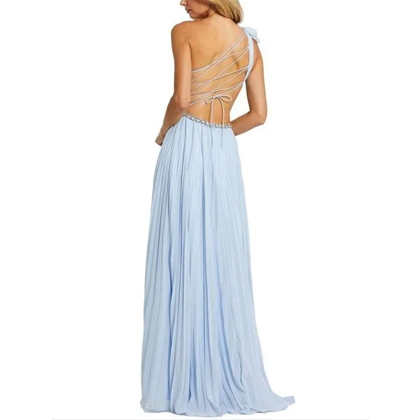 Mac Duggal Blue Size 4 Pleated Ruffle One Shoulder Maxi Gown Dress - Image 5