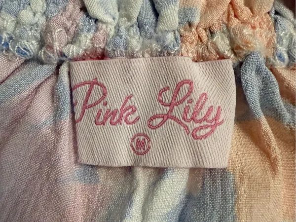 Pink Lily Tie At Waist Top With Orange Pink Blue Elastic Size Medium - Image 5