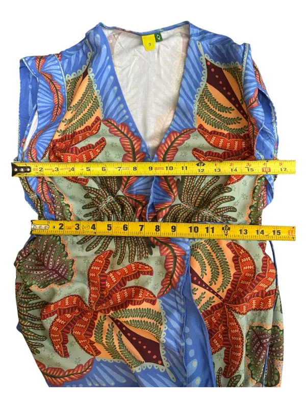 Farm Rio Viscose Sleeveless Tropical Print Blue Maxi Dress Size Small - Image 14