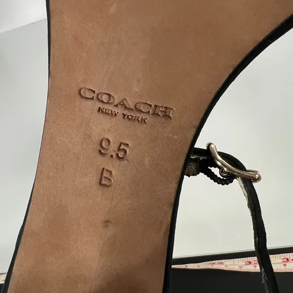 Coach Hampton Black Leather Heels Gold Buckle Detail ankle strap US Size 9.5B - Image 13