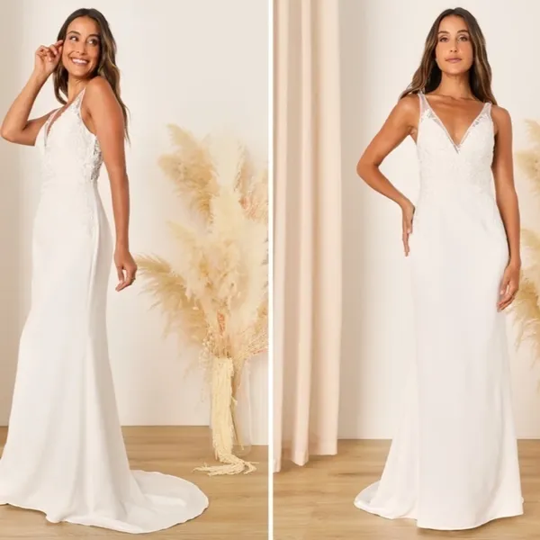 LULUS Bridal Wedding Elegant Sophisticated Sexy Floral Mermaid Trumpet Gown - Image 3