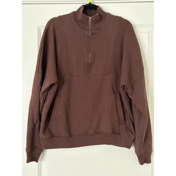 Aeropostale Brown Quarter Zip Ribbed Mock-Neck Pullover Sweatshirt Small - Image 4