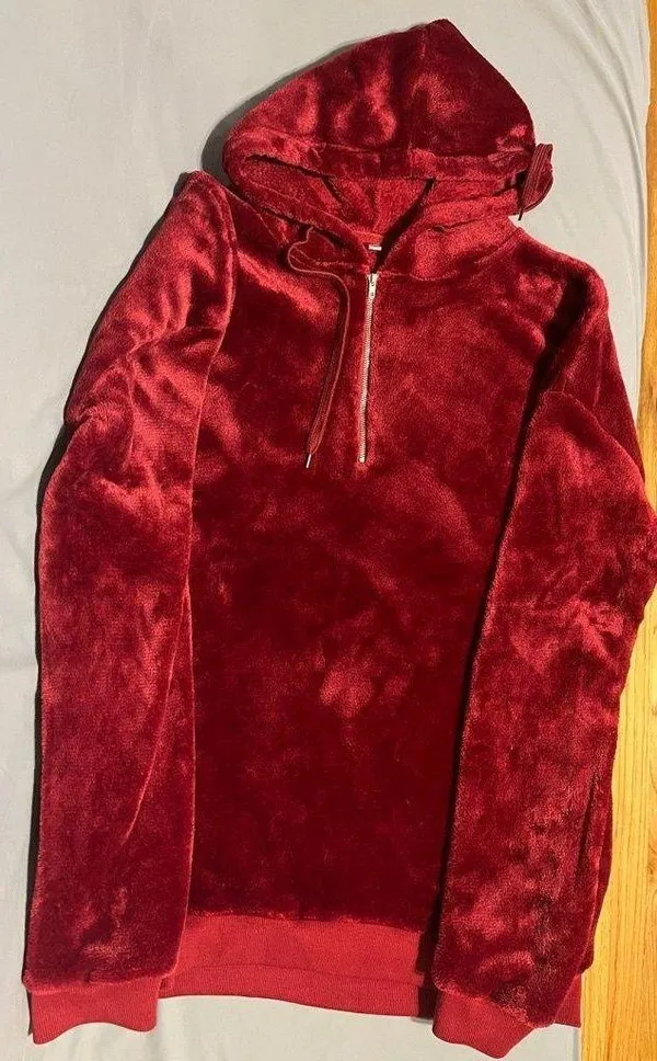 Plush Red Half-Zip Hoodie Sweater Women’s Size Large – Soft Fuzzy Pullover - Image 2
