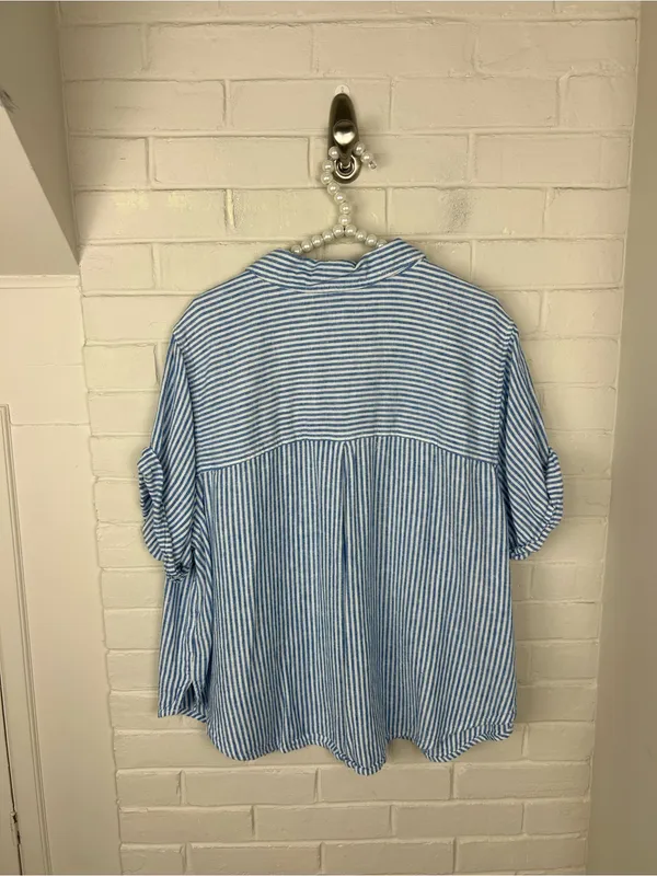 Universal Thread Striped Linen Blend Boxy Top Plus Size XXL - Image 8