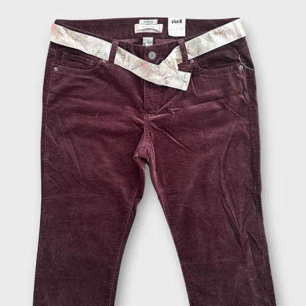 Vintage Y2K Old Navy Low Rise Brown Boot Cut Stretch Velour Pants Size 8 NWT - Image 2