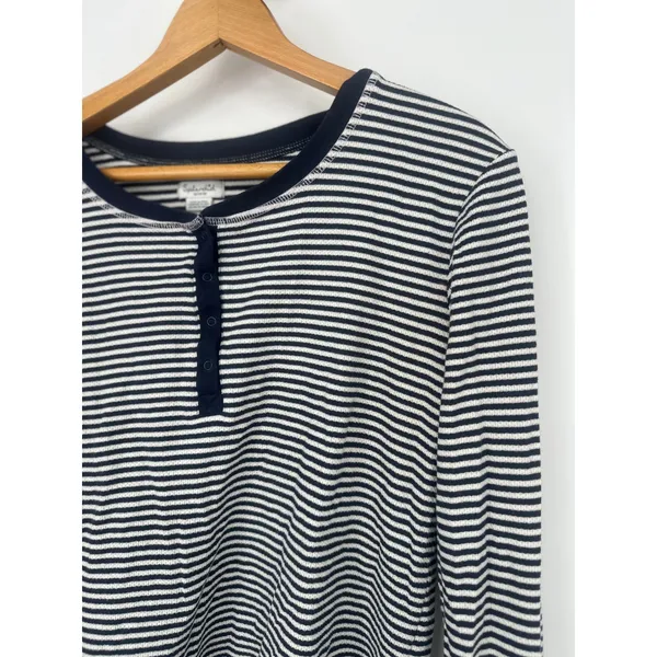 Splendid Pajama Set Women Medium Navy White Striped Henley Thermal Loungewear - Image 10