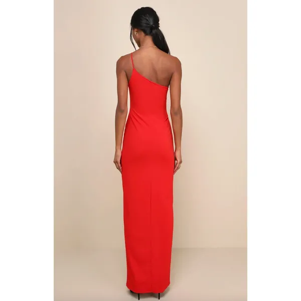 Lulus Keeper of My Heart Red One-Shoulder Maxi Dress Formal Stretch XL NWT - Image 3